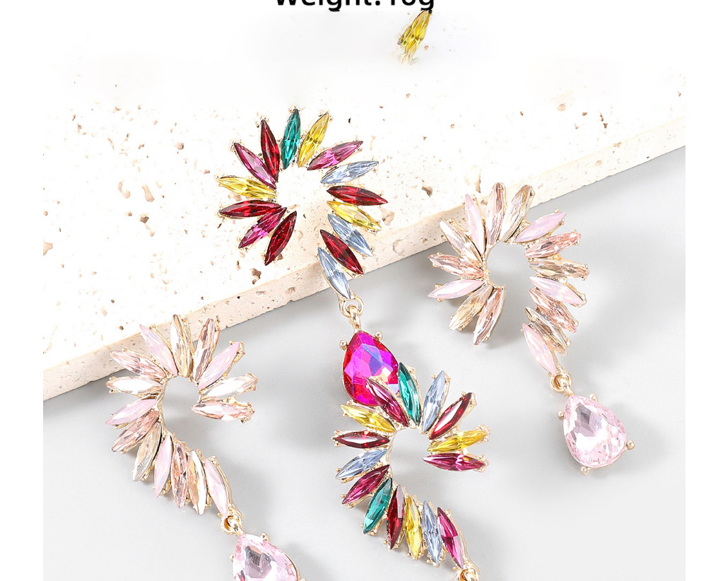 Fashion Gold Powder Alloy Inlaid Rhinestone Flower Earrings,Drop Earrings