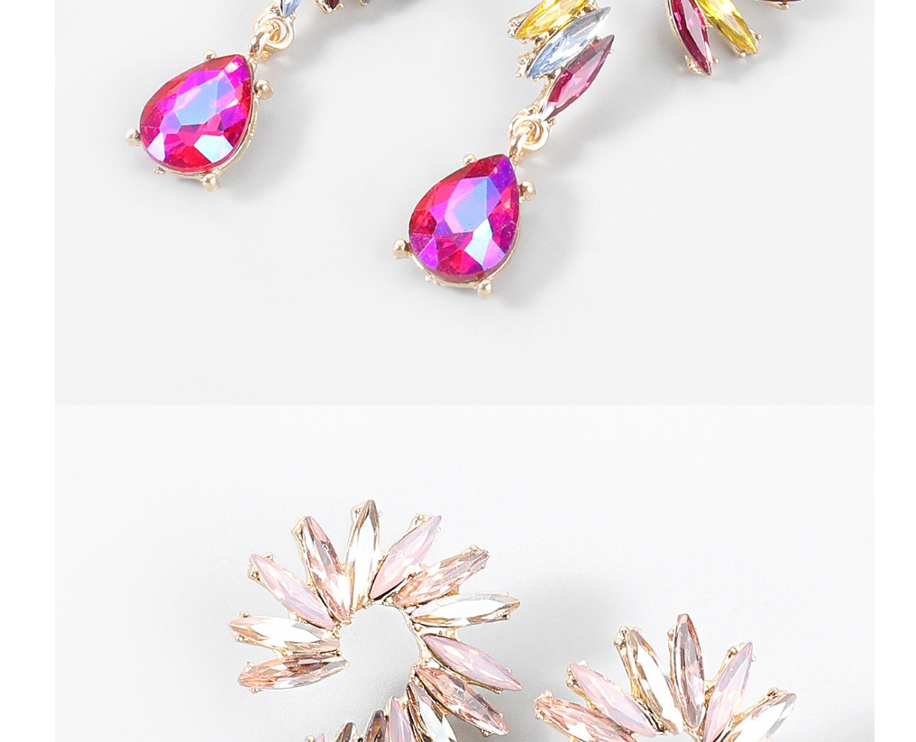 Fashion Gold Powder Alloy Inlaid Rhinestone Flower Earrings,Drop Earrings