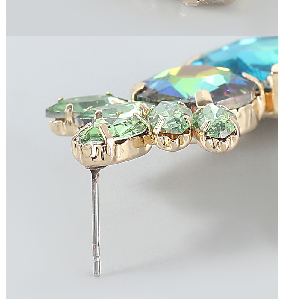 Fashion Blue-green Alloy Inlaid Colorful Diamond Love Geometric Stud Earrings,Stud Earrings
