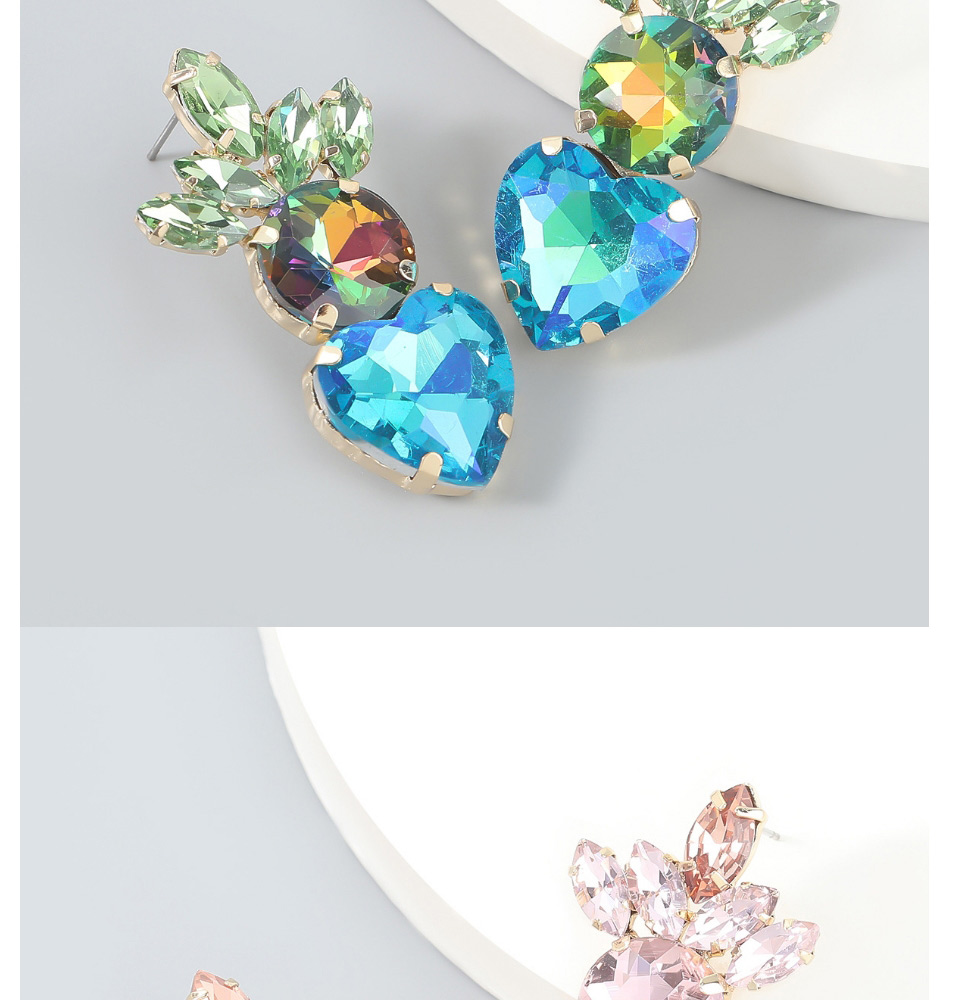 Fashion Blue-green Alloy Inlaid Colorful Diamond Love Geometric Stud Earrings,Stud Earrings