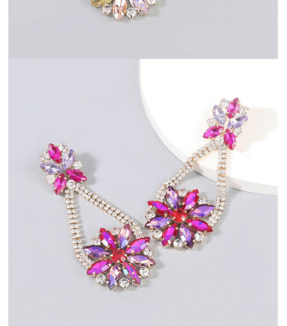 Fashion Rose Red Alloy Inlaid Rhinestone Flower Geometric Earrings,Drop Earrings