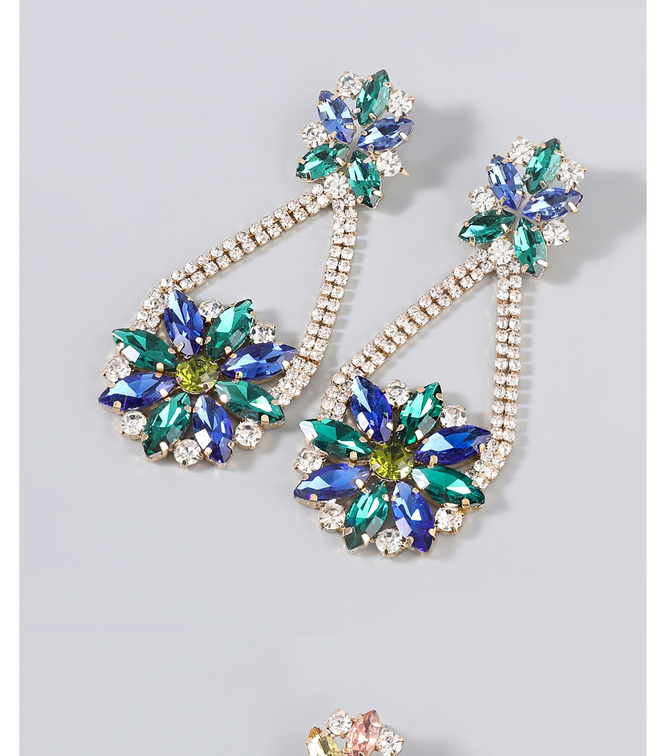 Fashion Blue-green Alloy Inlaid Rhinestone Flower Geometric Earrings,Drop Earrings