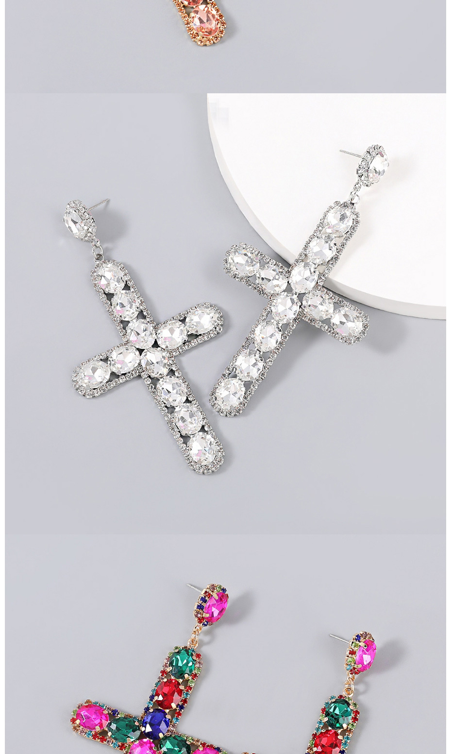 Fashion Silver Alloy Inlaid Rhinestone Cross Earrings,Drop Earrings
