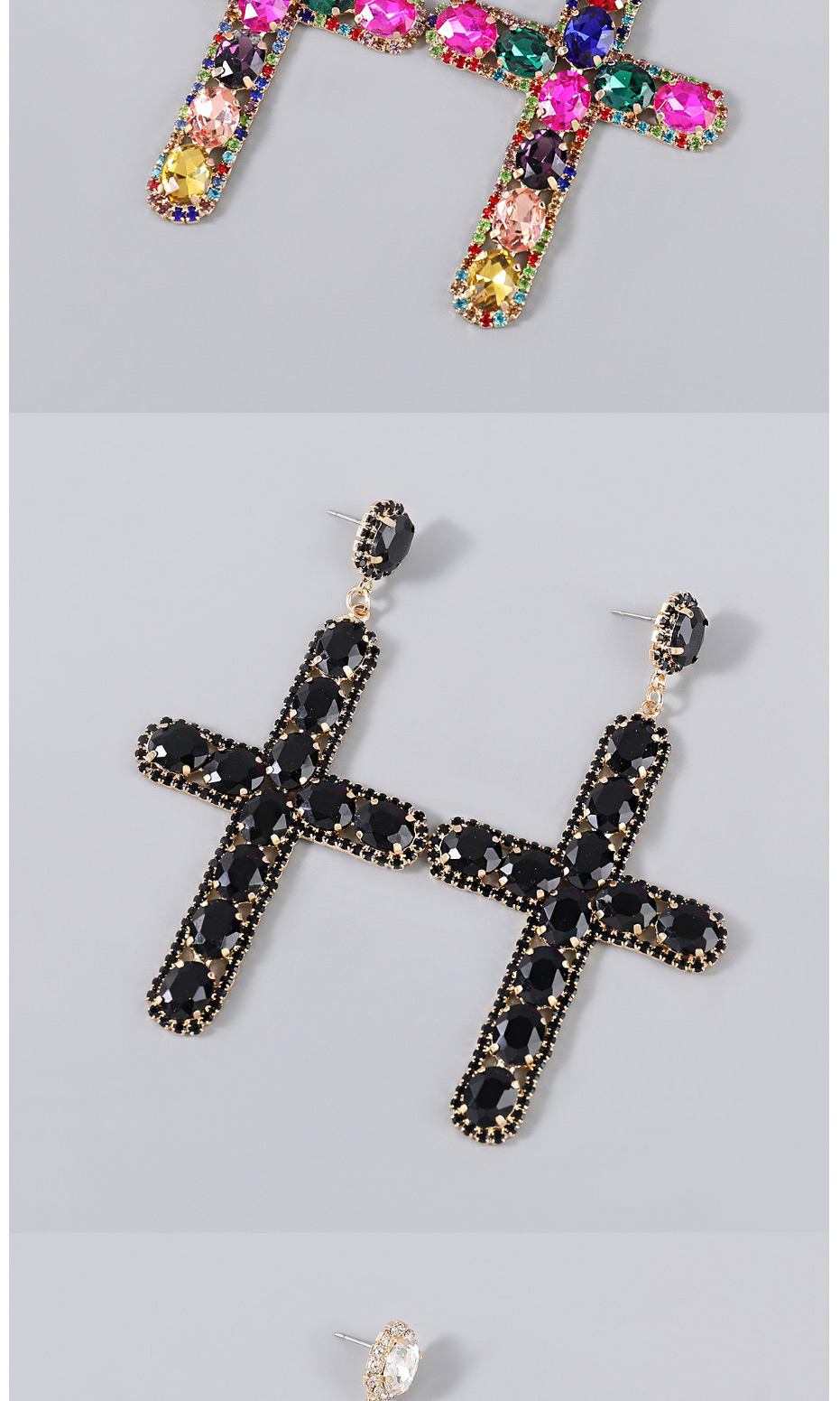 Fashion Silver Alloy Inlaid Rhinestone Cross Earrings,Drop Earrings