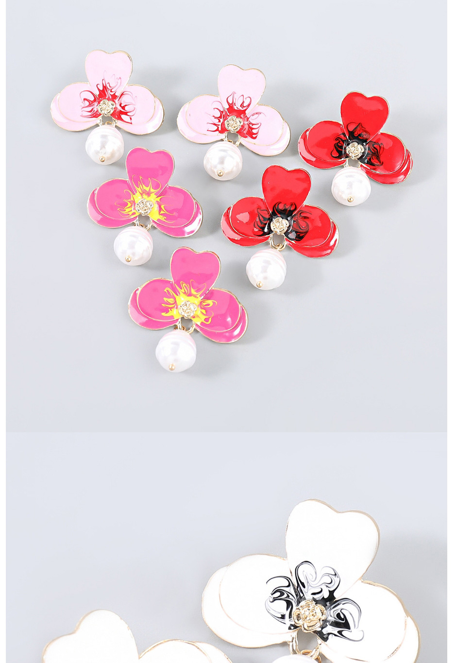 Fashion Black Alloy Oil Drop Flower Pearl Earrings,Stud Earrings