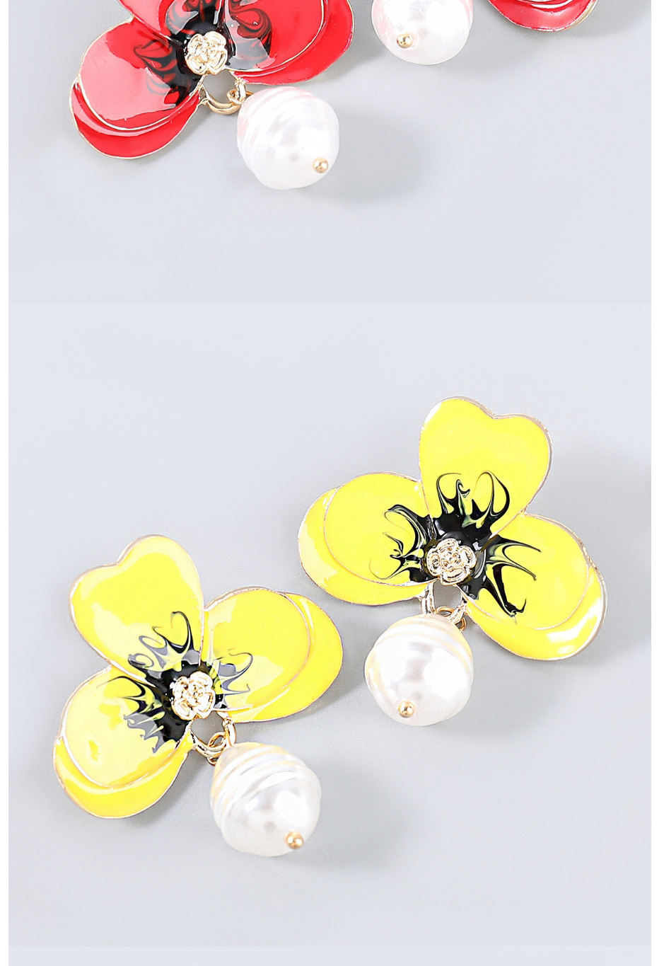 Fashion Rose Red Alloy Oil Drop Flower Pearl Earrings,Stud Earrings