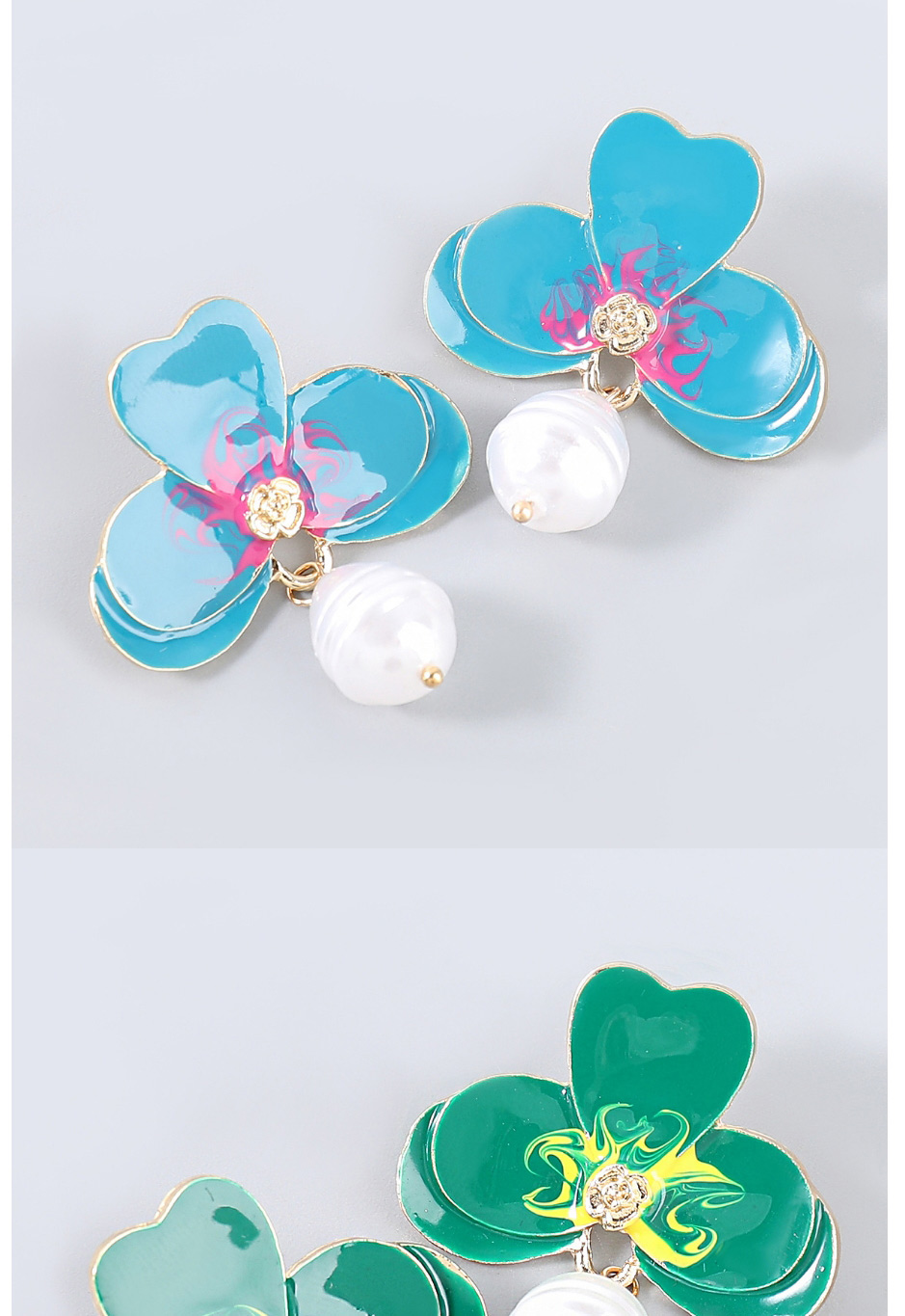 Fashion Black Alloy Oil Drop Flower Pearl Earrings,Stud Earrings