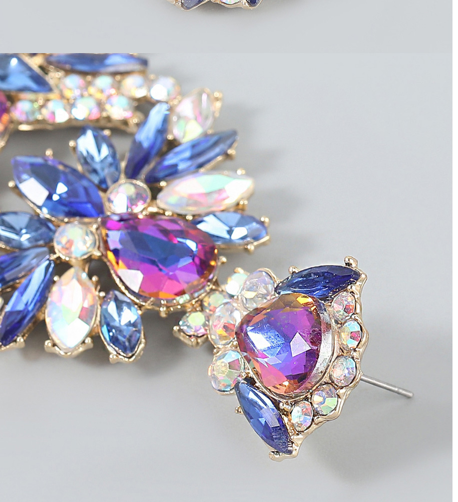 Fashion Ab Color Alloy Inlaid Diamond Flower Stud Earrings,Stud Earrings
