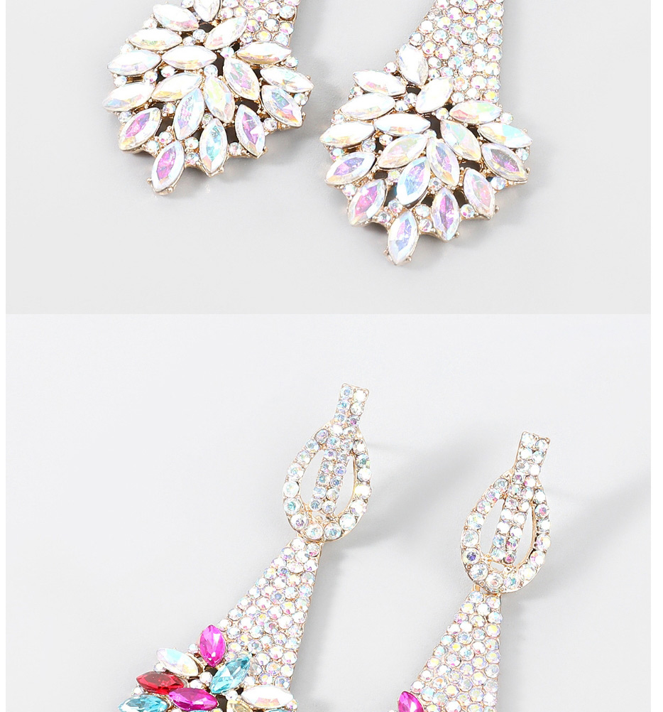Fashion Gold Powder Alloy Inlaid Diamond Flower Geometric Earrings,Drop Earrings