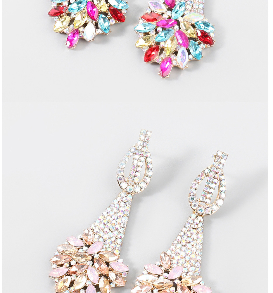 Fashion Gold Powder Alloy Inlaid Diamond Flower Geometric Earrings,Drop Earrings
