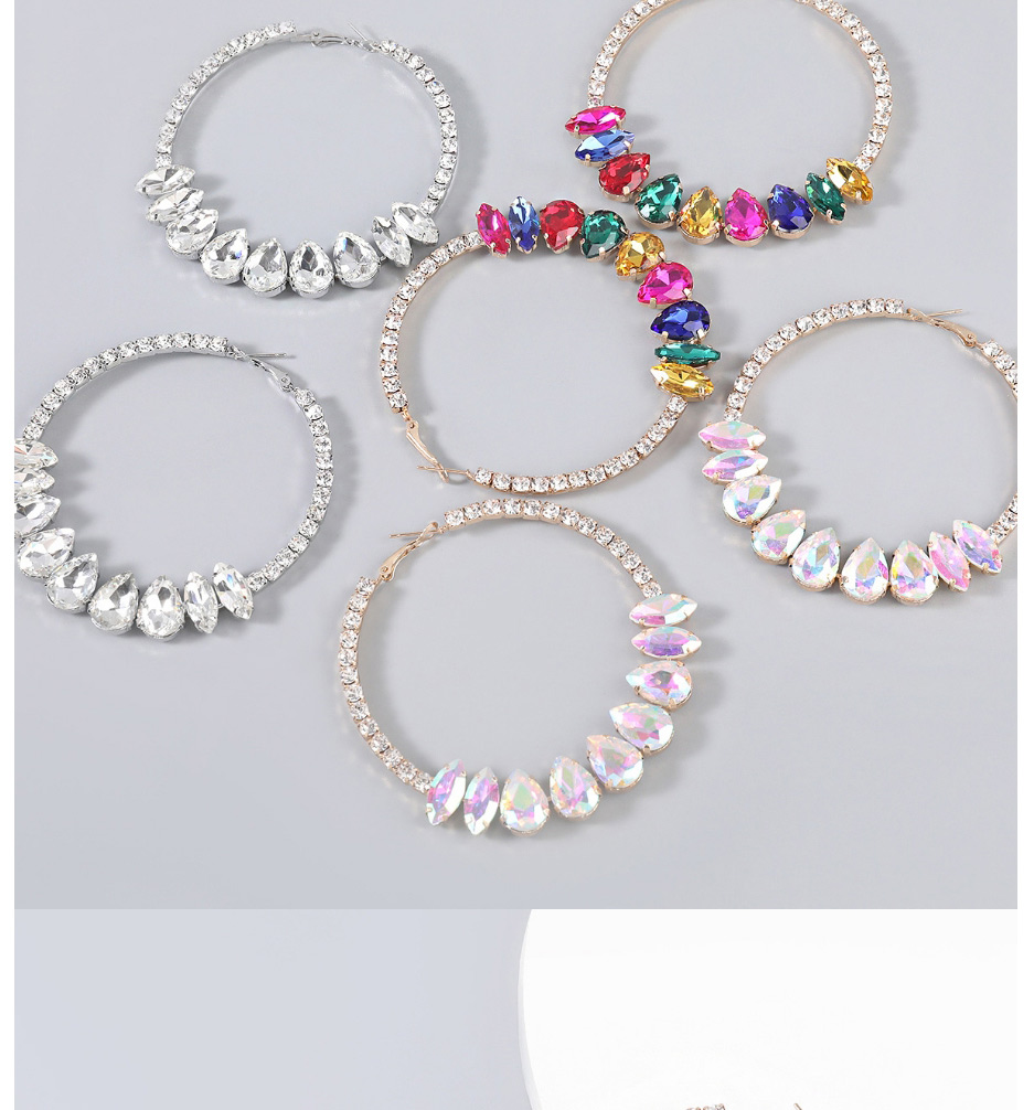 Fashion Silver Alloy Diamond Claw Chain Round Earrings,Hoop Earrings