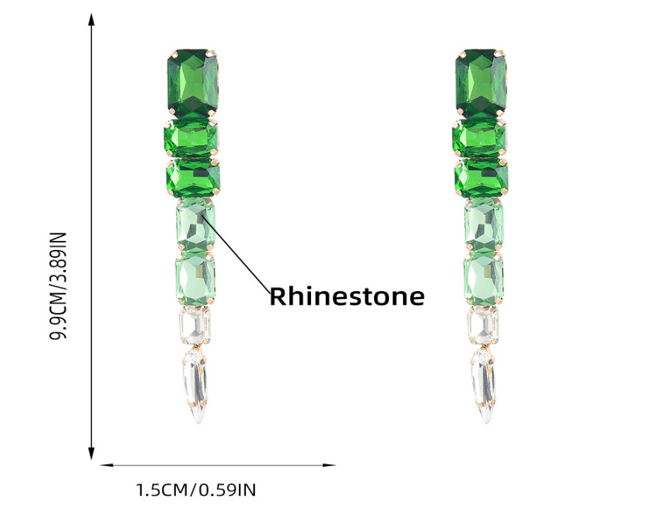 Fashion Green Alloy Inlaid Rhinestone Geometric Long Earrings,Stud Earrings