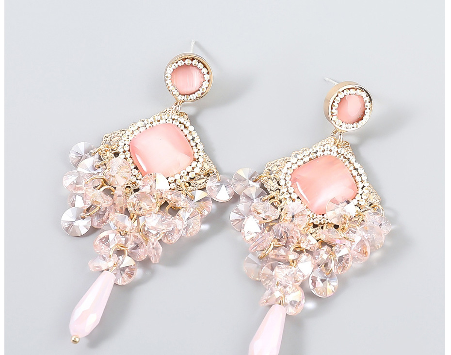 Fashion Pink Alloy Resin Flower Geometric Earrings,Drop Earrings