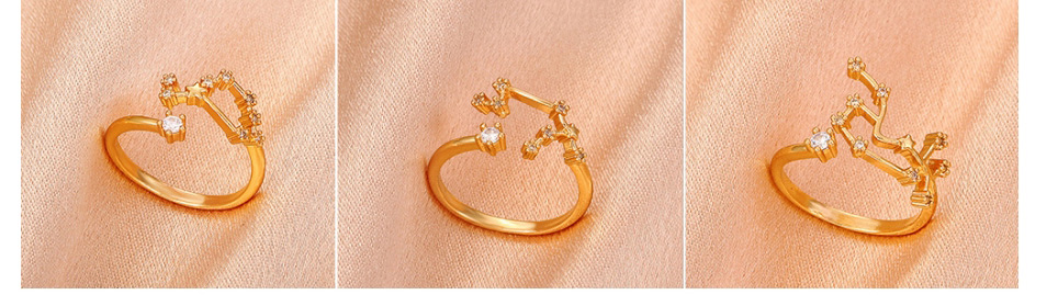 Fashion Gemini Copper Inlaid Zirconium Twelve Constellation Open Ring,Rings