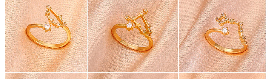 Fashion Cancer Copper Inlaid Zirconium Twelve Constellation Open Ring,Rings