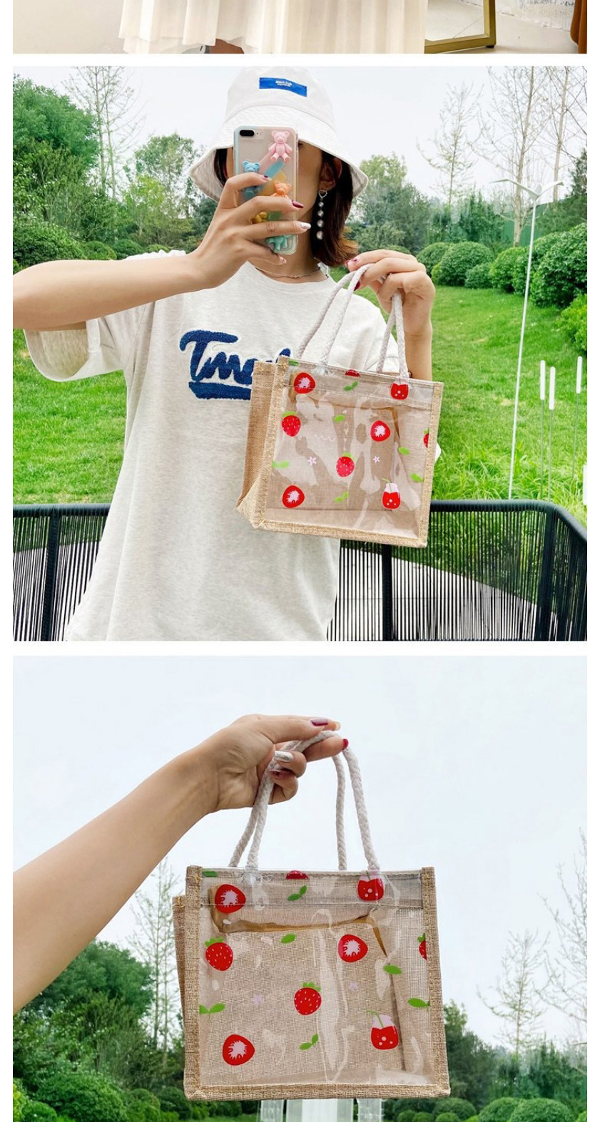 Fashion Orange Transparent Fruit Print Portable Cotton And Linen Bag,Handbags