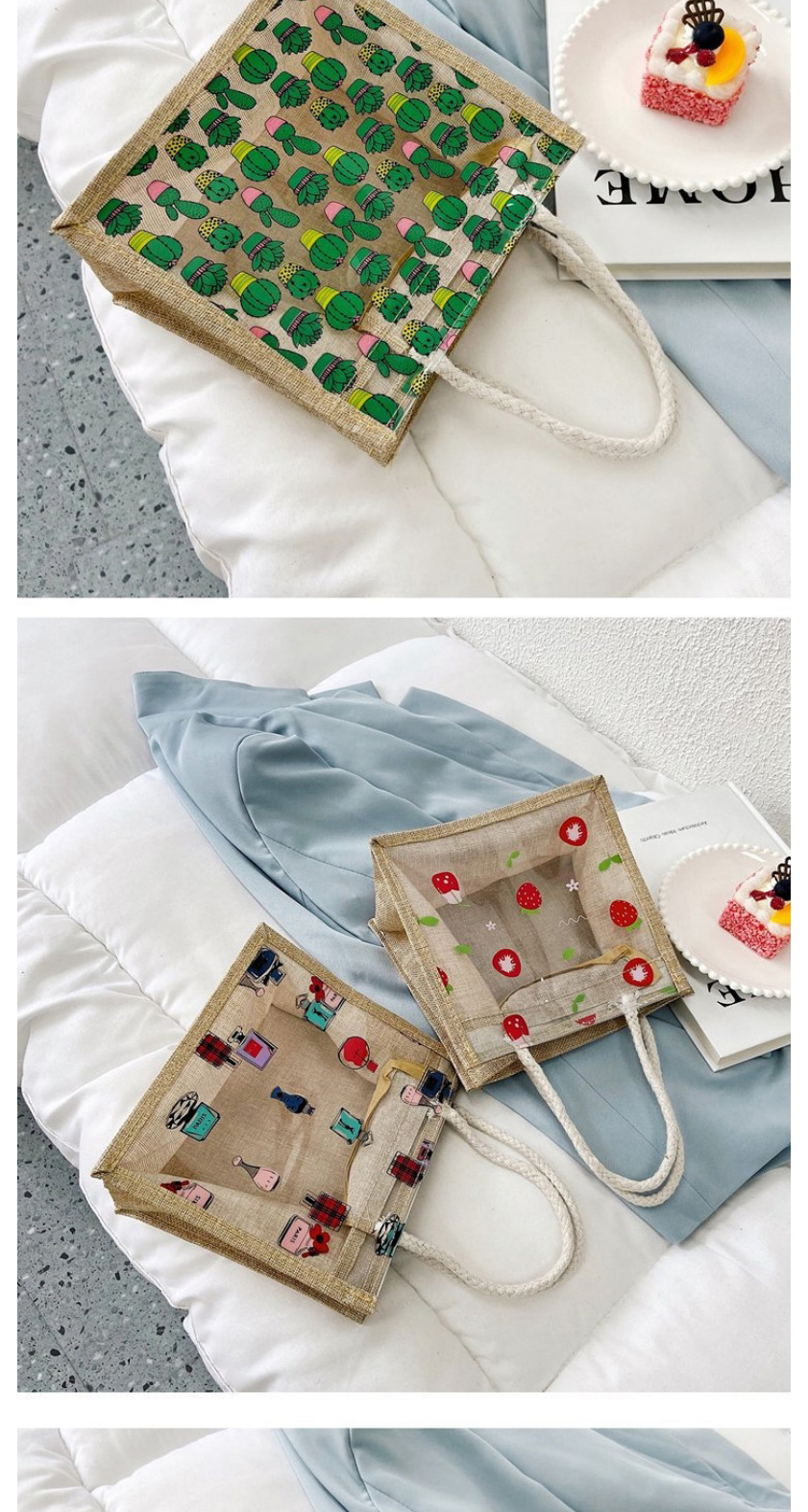 Fashion Watermelon Transparent Fruit Print Portable Cotton And Linen Bag,Handbags