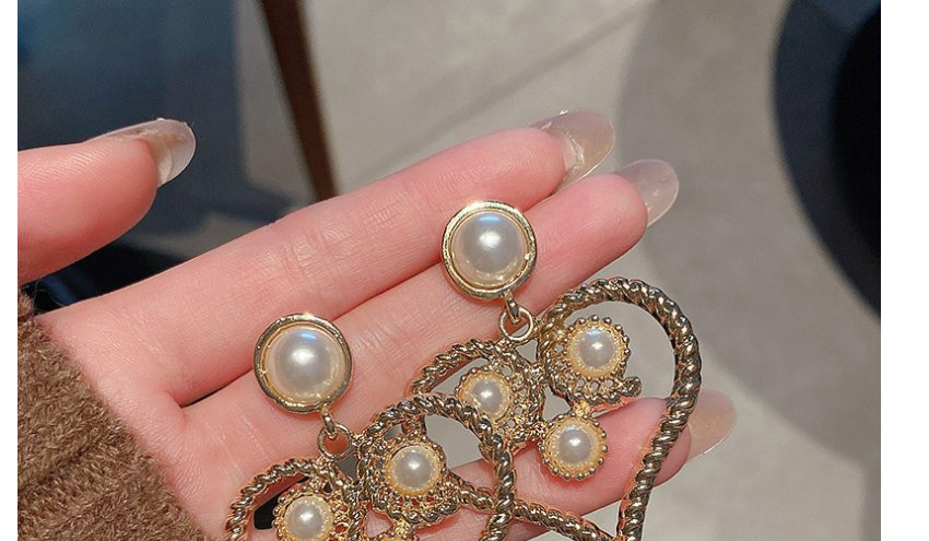 Fashion Gold Hollow Pearl Love Stud Earrings,Drop Earrings