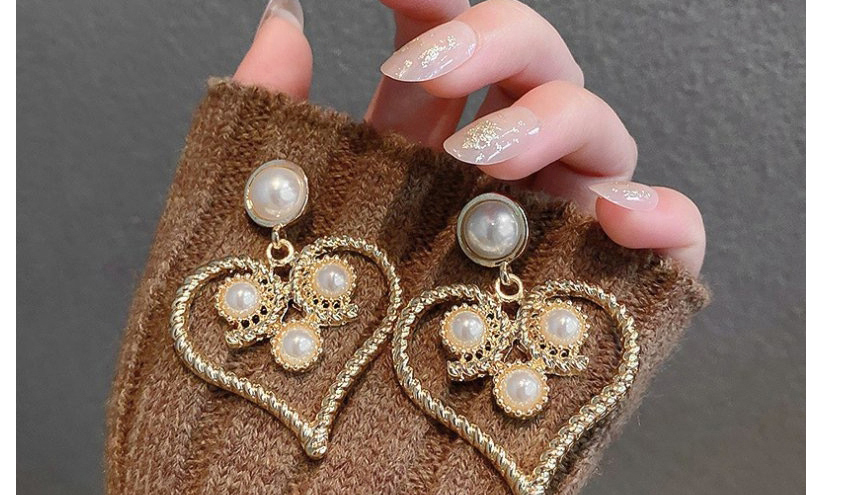 Fashion Gold Hollow Pearl Love Stud Earrings,Drop Earrings