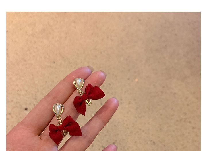 Fashion Red Bow Pearl Stud Earrings,Drop Earrings