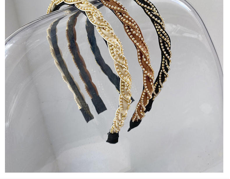 Fashion Khaki Braided Pearl Chain Wrapped Around Thin Hair Band,Head Band
