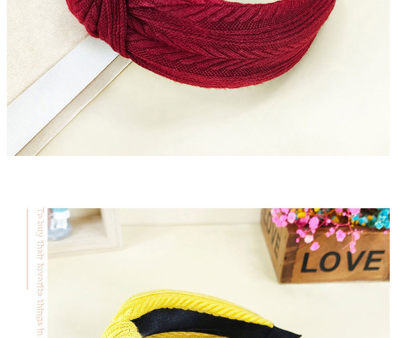 Fashion Red Wine Single-layer Wheat Ear Pattern Knotted Woolen Headband,Head Band