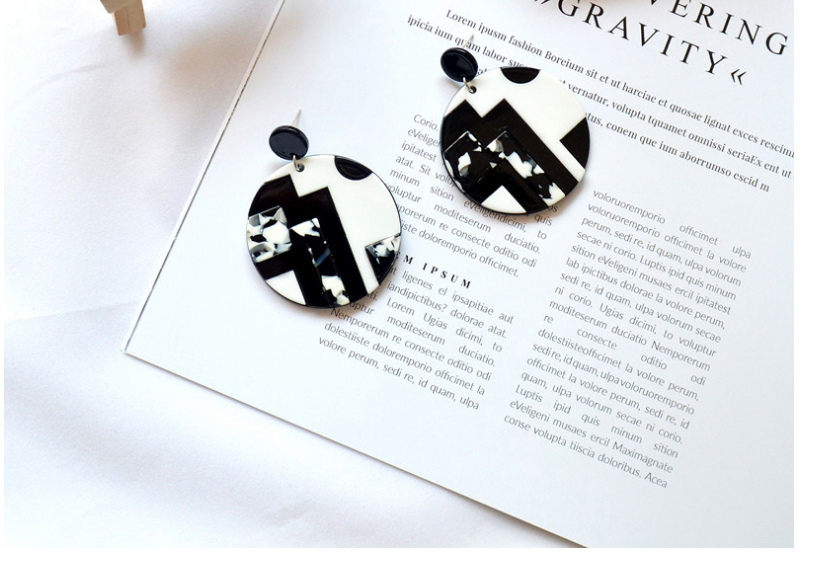 Fashion Black Stitching Round Contrast Color Stud Earrings,Stud Earrings