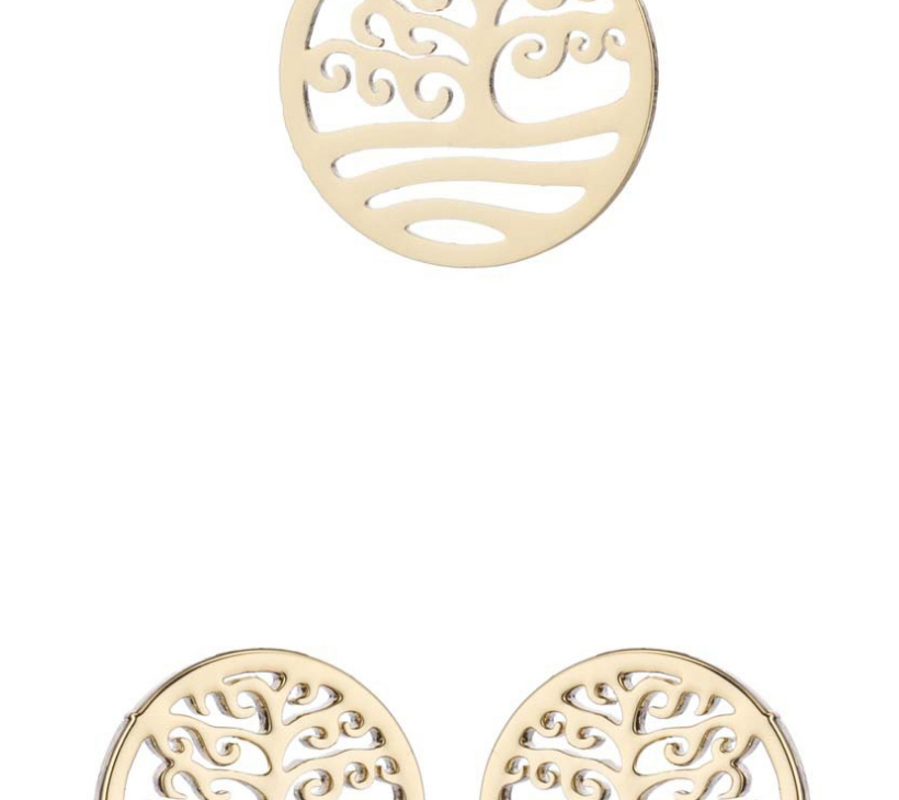 Fashion Gold Stainless Steel Hollow Tree Of Life Stud Earring Necklace Three-piece Set,Jewelry Set