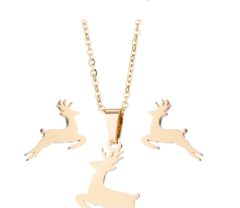 Fashion Gold Stainless Steel Christmas Deer Stud Earrings,Earrings