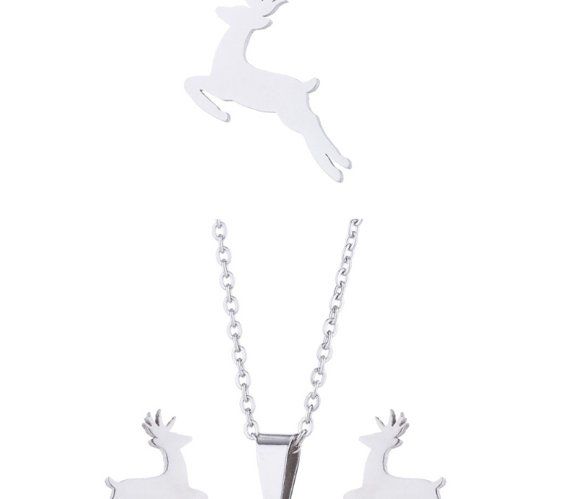 Fashion Silver Stainless Steel Christmas Deer Necklace And Earring Set,Jewelry Set