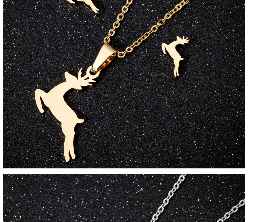Fashion Gold Stainless Steel Christmas Deer Necklace And Earring Set,Jewelry Set