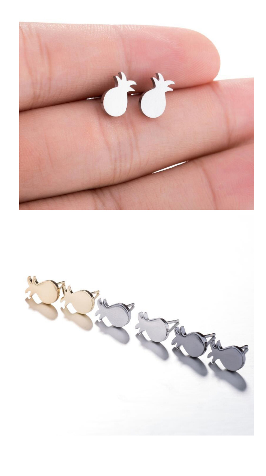 Fashion Steel Color Stainless Steel Small Pineapple Earrings,Earrings