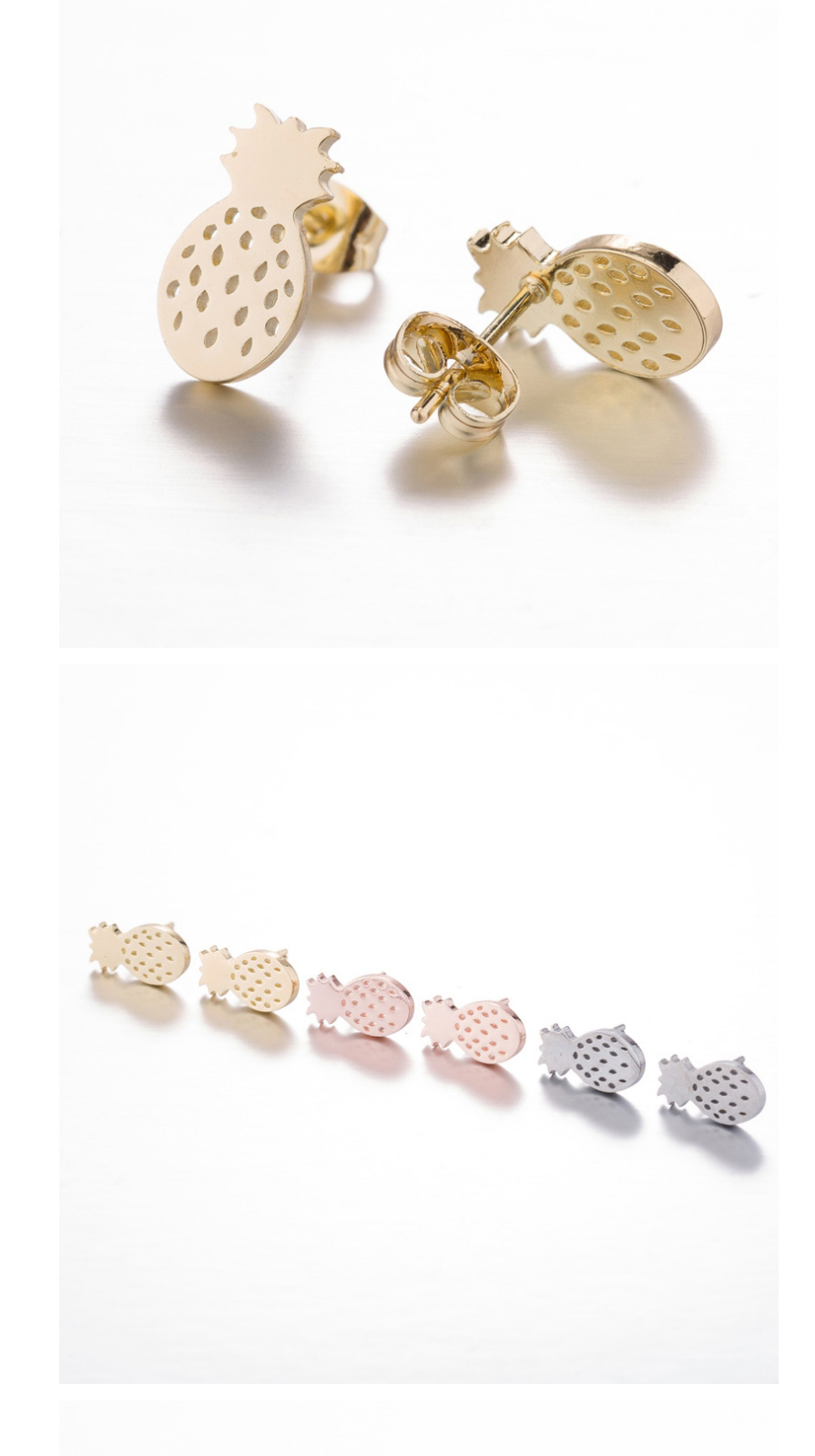 Fashion Steel Color Stainless Steel Small Pineapple Earrings,Earrings