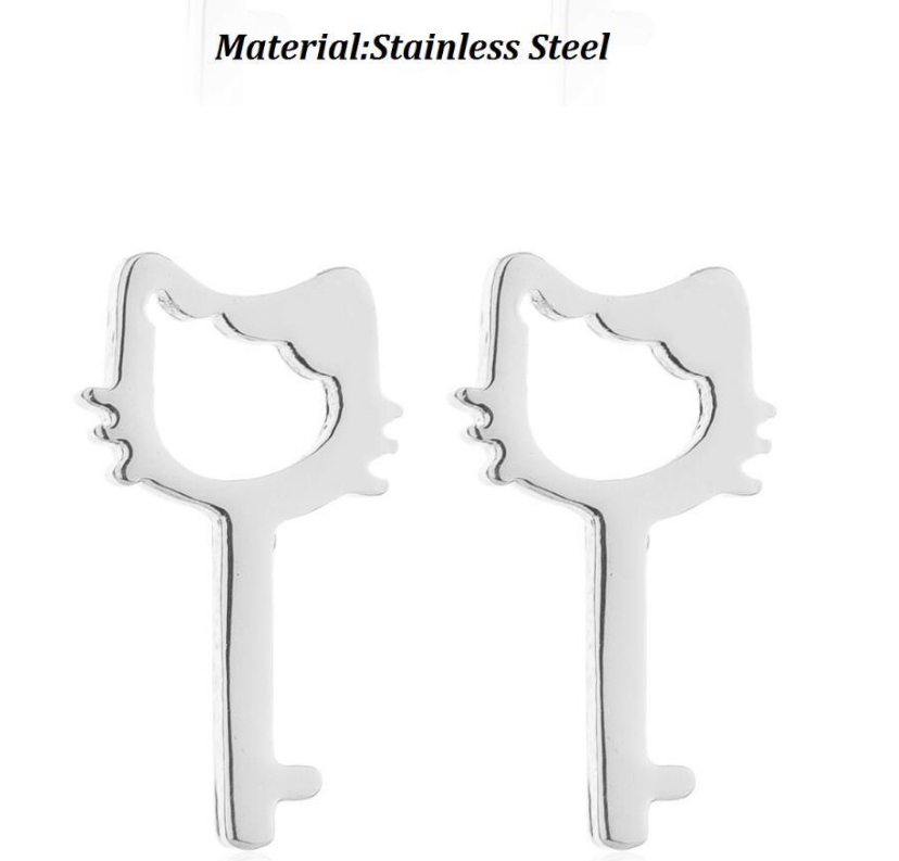 Fashion Rose Stainless Steel Key Hollow Cat Earrings,Earrings
