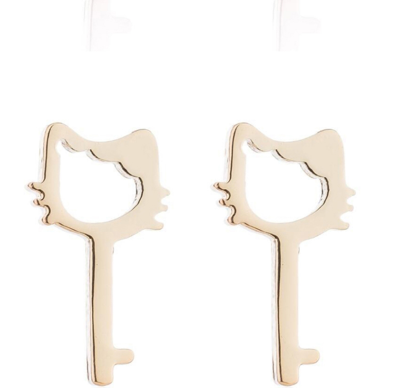 Fashion Rose Stainless Steel Key Hollow Cat Earrings,Earrings