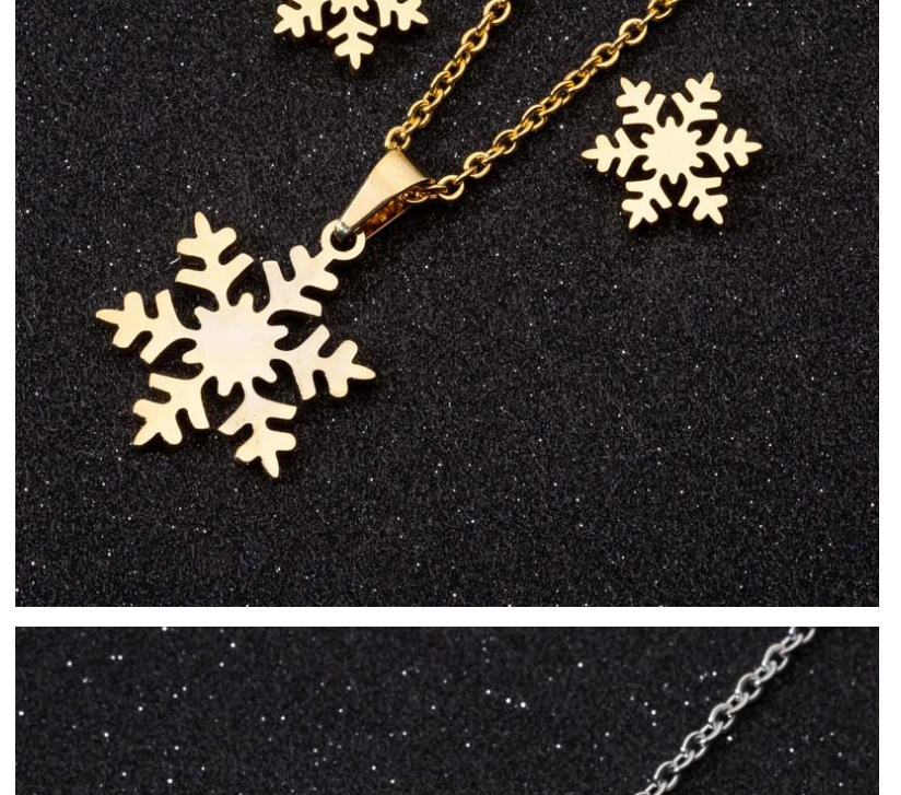 Fashion Steel Color Three-piece Stainless Steel Christmas Snow Flower Stud Earrings Necklace,Jewelry Set