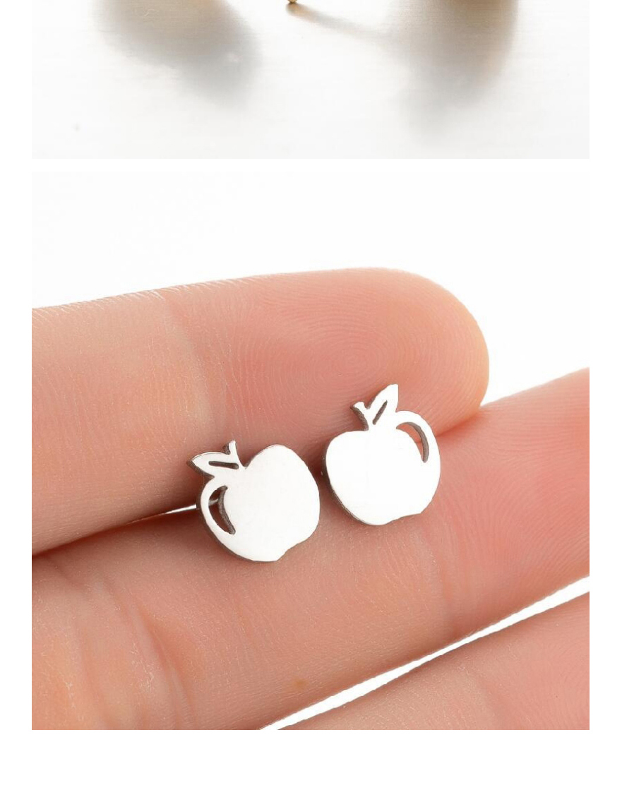 Fashion Rose Gold Stainless Steel Mini Apple Cherry Fruit Stud Earrings,Earrings