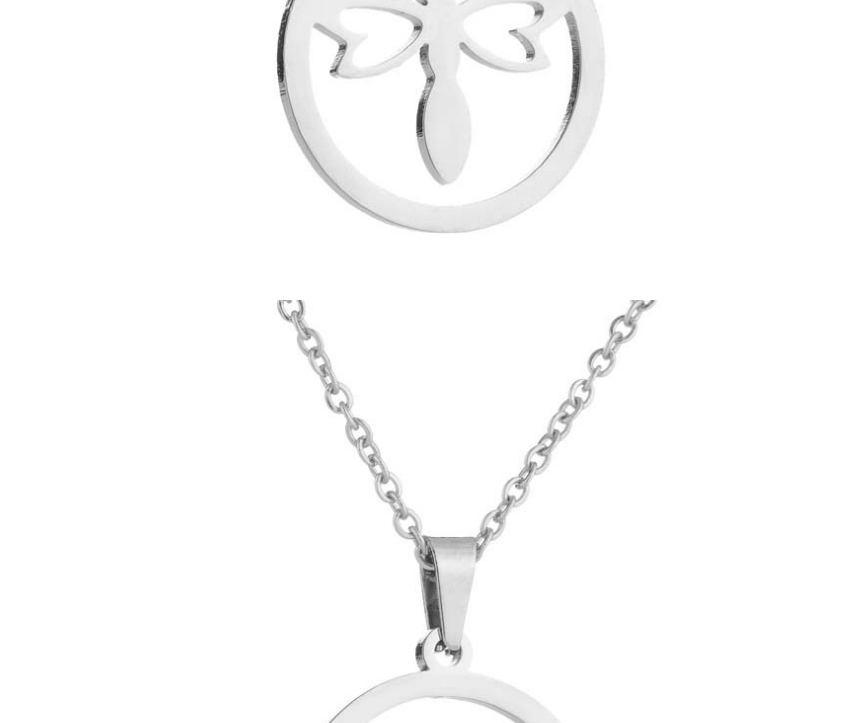 Fashion Steel Color Stainless Steel Hollow Dragonfly Butterfly Insect Necklace Earring Set,Jewelry Set
