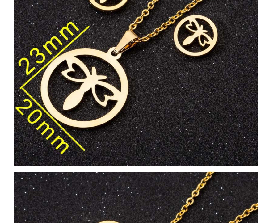 Fashion Steel Color Stainless Steel Hollow Dragonfly Butterfly Insect Necklace Earring Set,Jewelry Set