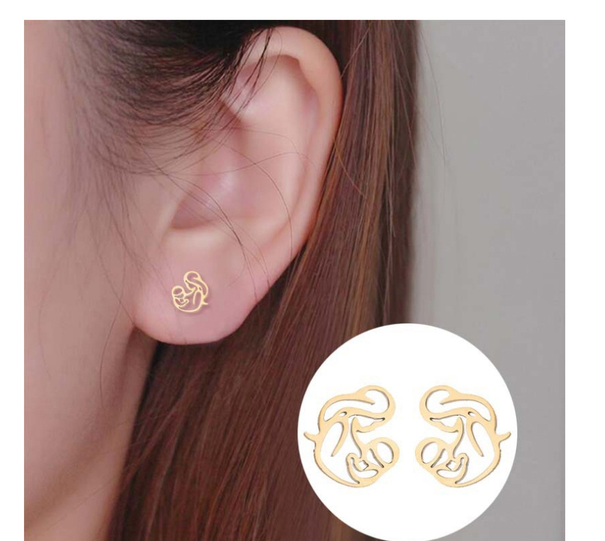 Fashion Rose Gold Stainless Steel Hollow Mother Breastfeeding Pattern Earrings,Earrings