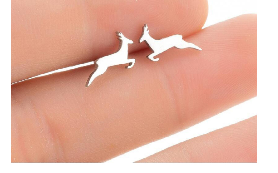 Fashion Rose Gold Christmas Fawn Stainless Steel Stud Earrings,Earrings