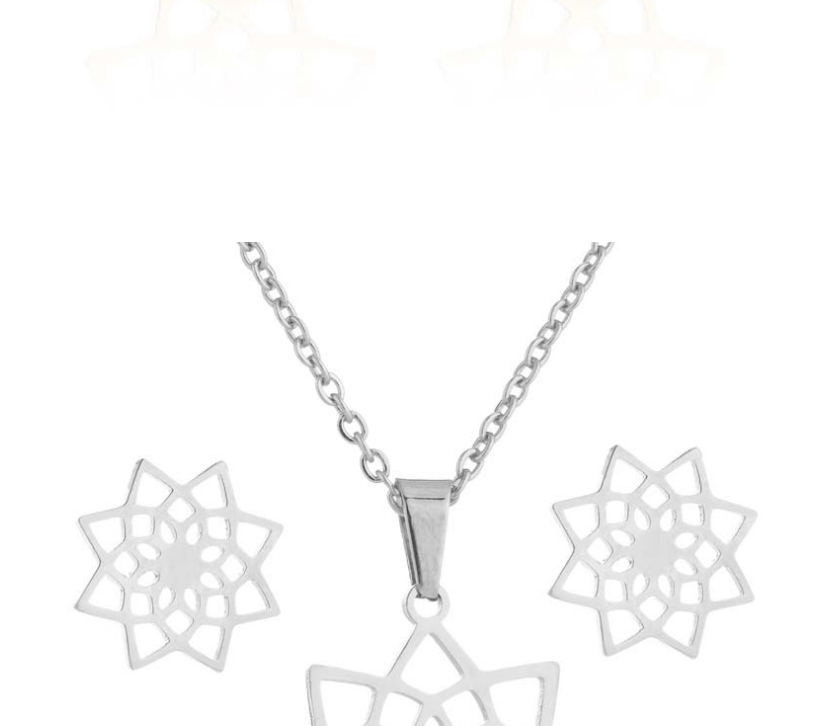 Fashion Silver Three-piece Stainless Steel Flower Necklace,Jewelry Set