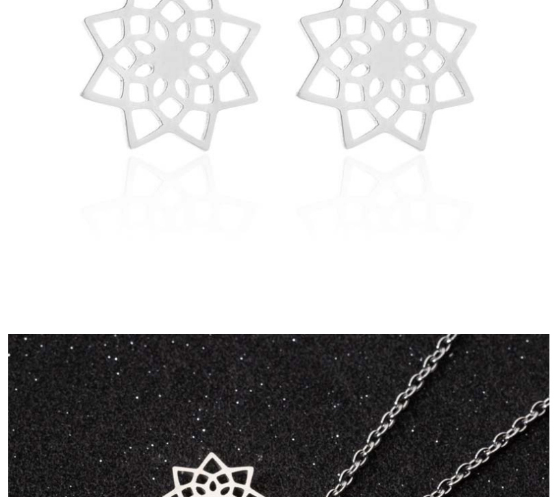 Fashion Silver Three-piece Stainless Steel Flower Necklace,Jewelry Set