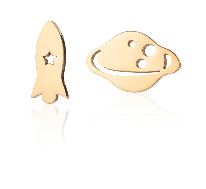 Fashion Rose Gold Stainless Steel Spaceship Asymmetric Earrings,Earrings