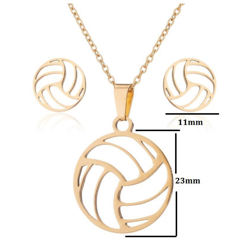 Fashion Steel Color Three-piece Stainless Steel Geometric Volleyball Necklace,Jewelry Set
