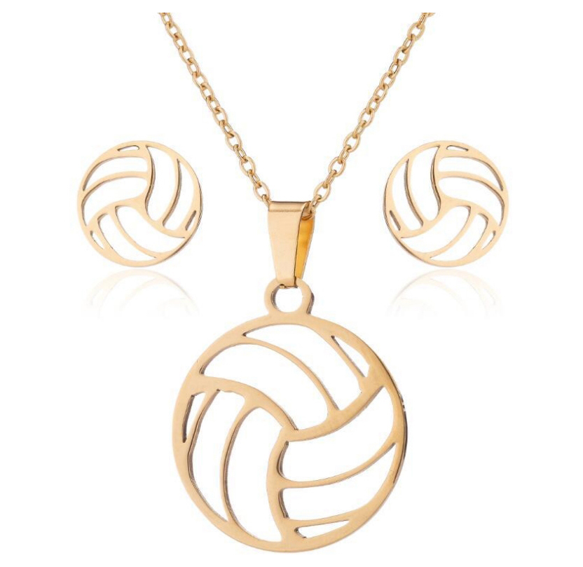 Fashion Steel Color Three-piece Stainless Steel Geometric Volleyball Necklace,Jewelry Set