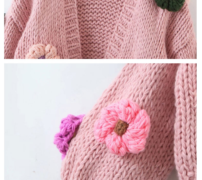 Fashion Pink Floral Knitted Stitching Sweater Cardigan,Sweater