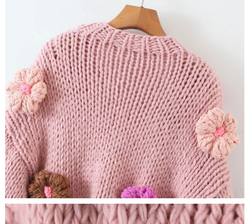 Fashion Pink Floral Knitted Stitching Sweater Cardigan,Sweater