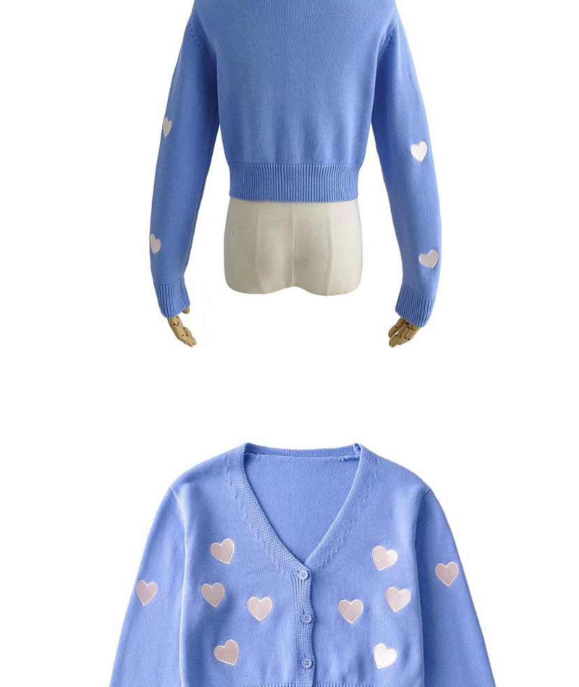 Fashion Blue Love Embroidered Knitted Jacket,Sweater