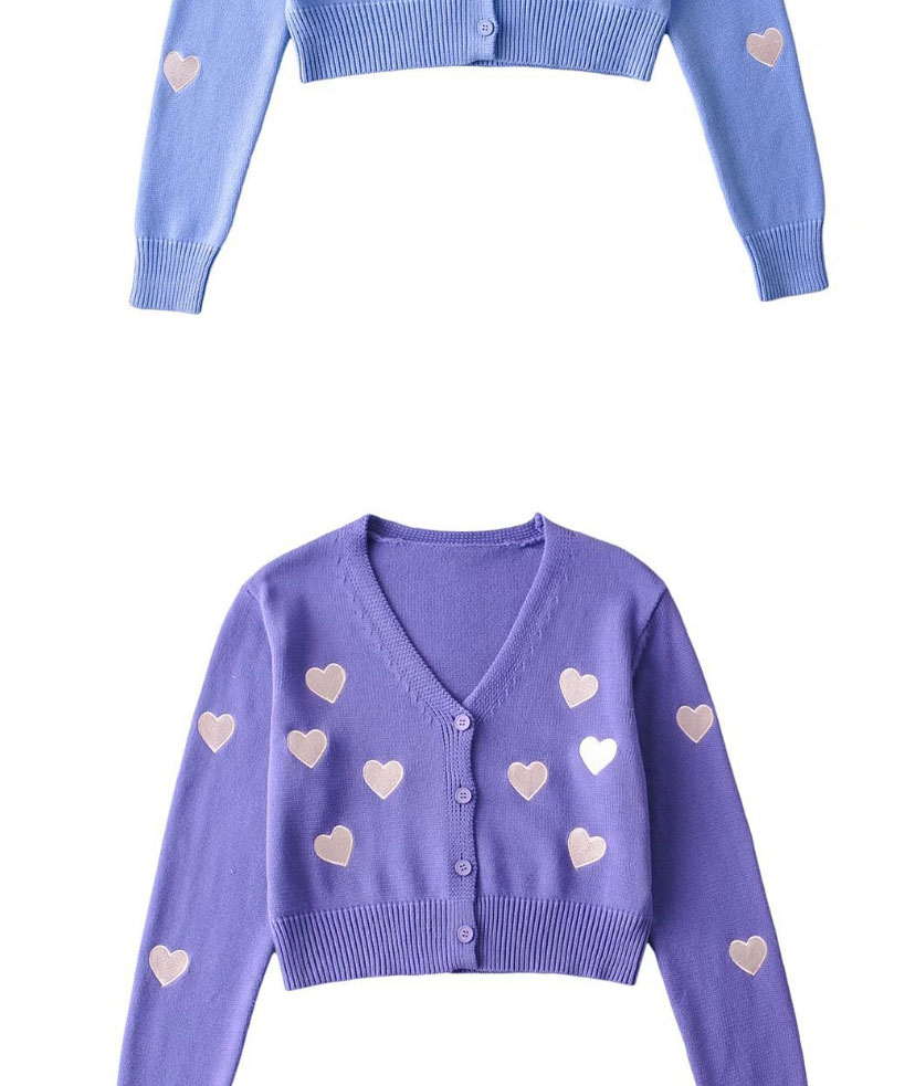 Fashion Blue Love Embroidered Knitted Jacket,Sweater